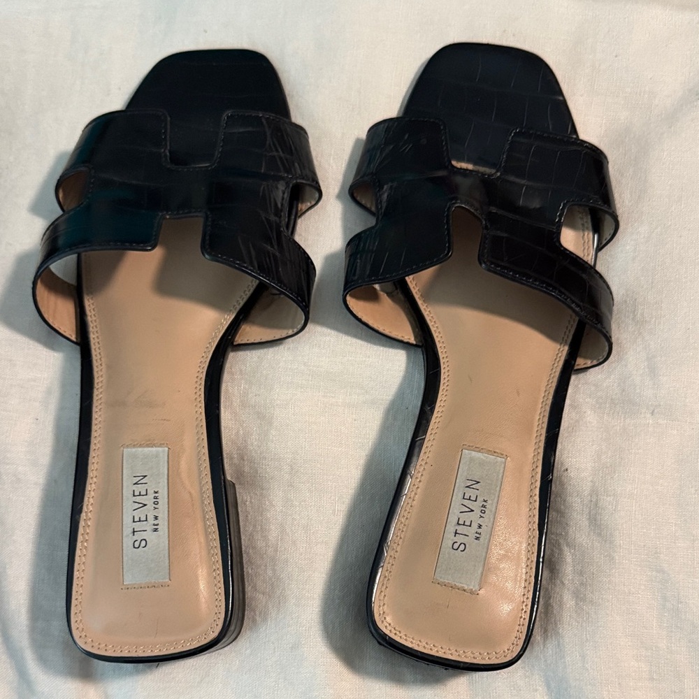 Steven Black Croc-Embossed Women's Sandals-8.5